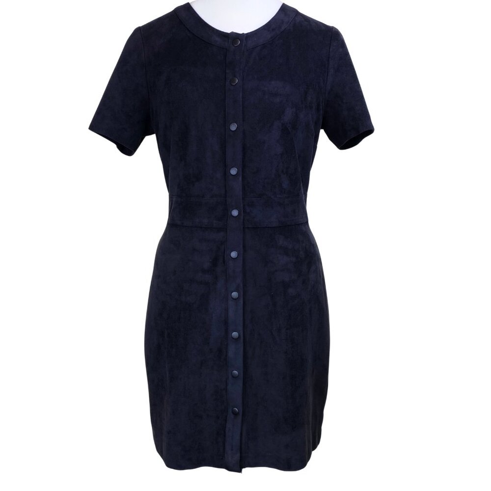 Kenneth Cole New York Black Faux Suede Button Front Sheath Dress Size 6